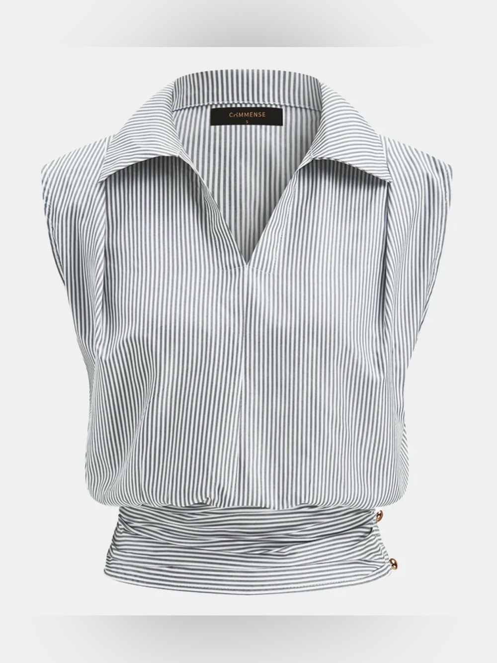 COMMENSE NWT XS White & Black Pinstripe Sleeveless Collared Blouse